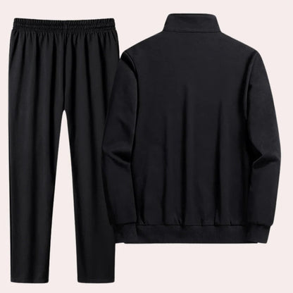 Men's Tracksuit with Full Zip Jacket and Elastic Cuffs, Black Polyester