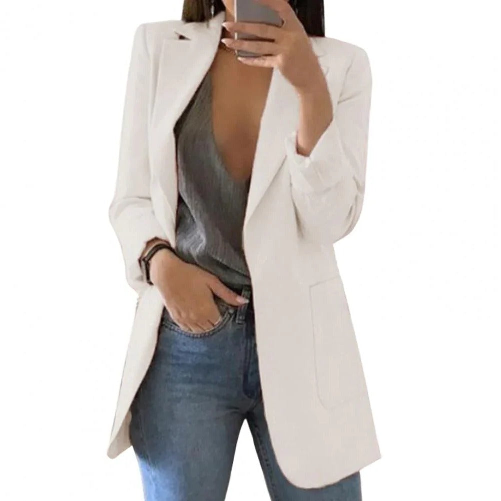 Women's Open Front Long Blazer with Regular Fit and Extended Size Range