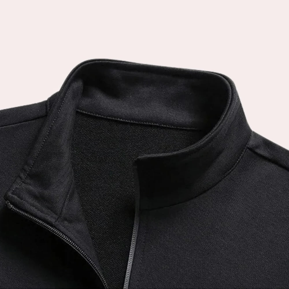 Men's Tracksuit with Full Zip Jacket and Elastic Cuffs, Black Polyester