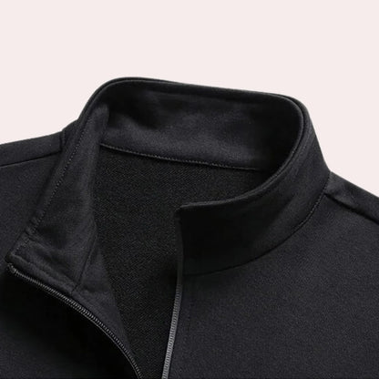 Men's Tracksuit with Full Zip Jacket and Elastic Cuffs, Black Polyester