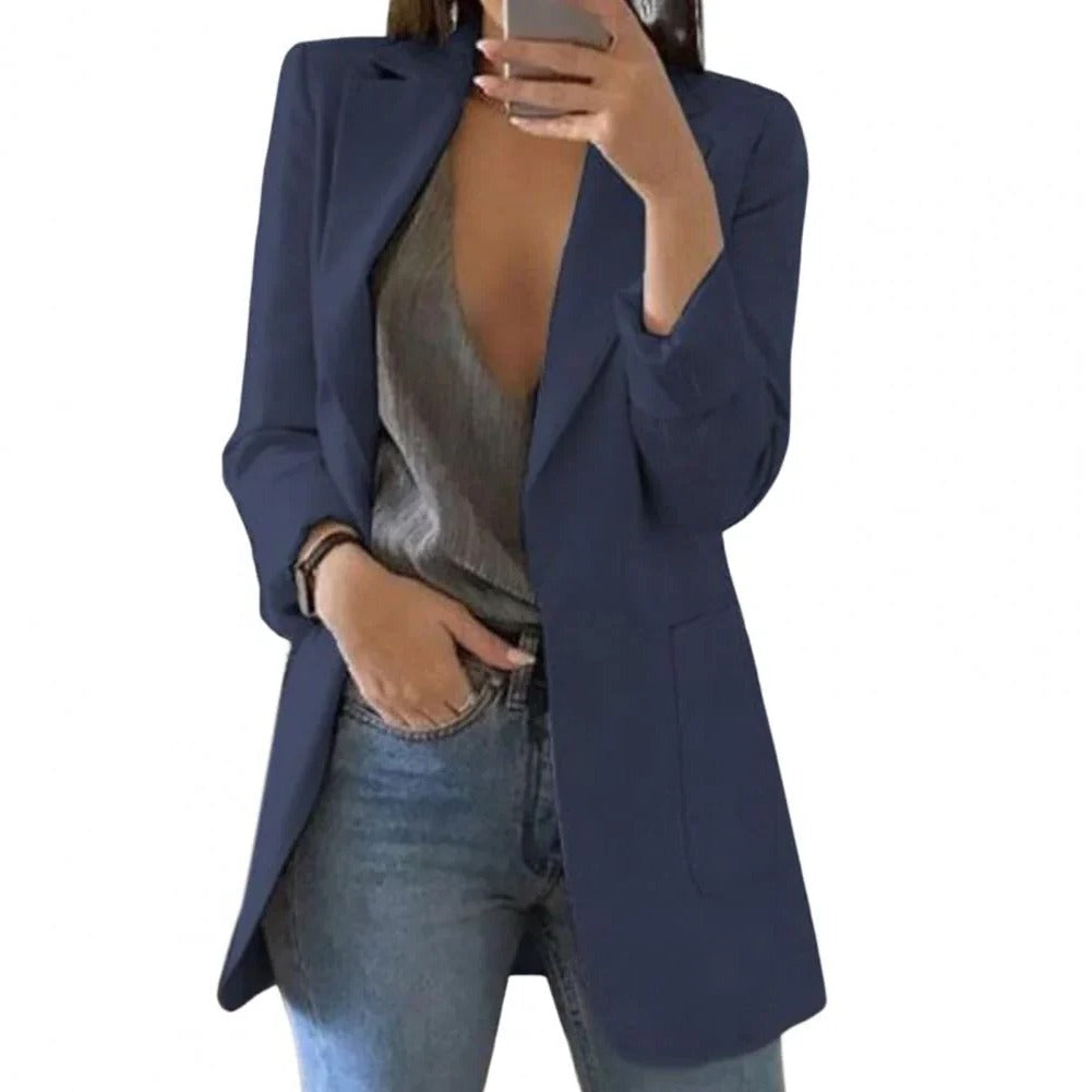 Women's Open Front Long Blazer with Regular Fit and Extended Size Range