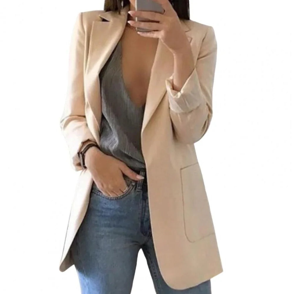 Women's Open Front Long Blazer with Regular Fit and Extended Size Range