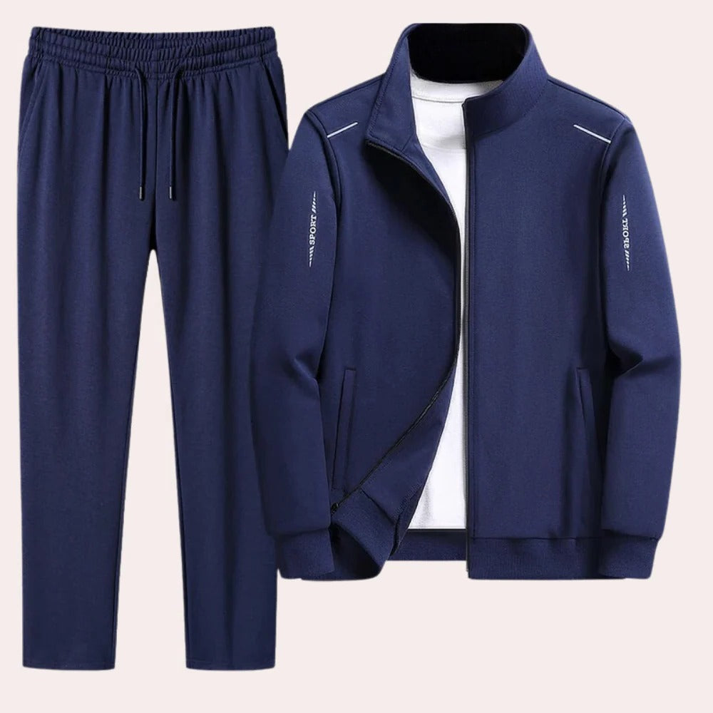 Men's Tracksuit with Full Zip Jacket and Elastic Cuffs, Black Polyester