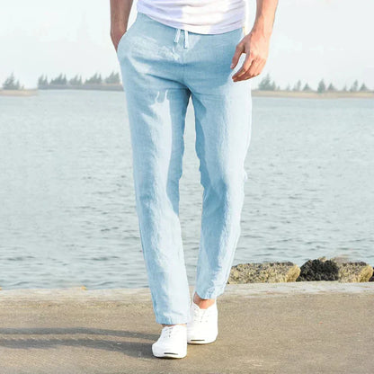 Men's Linen Pants with Relaxed Fit and Breathable Weave for Summer