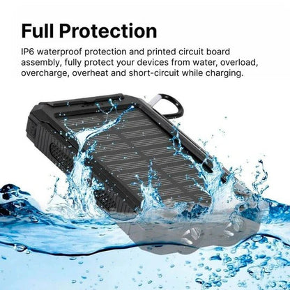 Solar Power Bank 500000 mAh with Dual USB Ports and LED Lights, IP44 Water Resistant