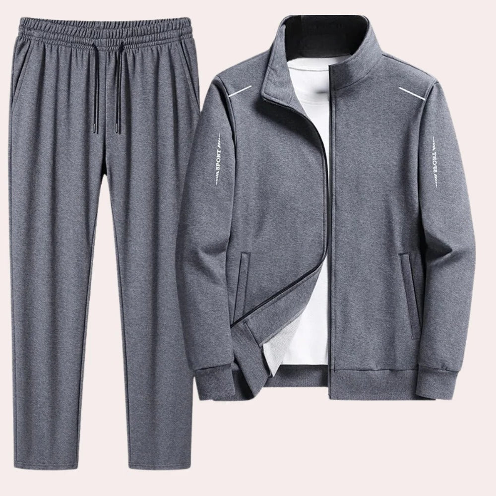 Men's Tracksuit with Full Zip Jacket and Elastic Cuffs, Black Polyester