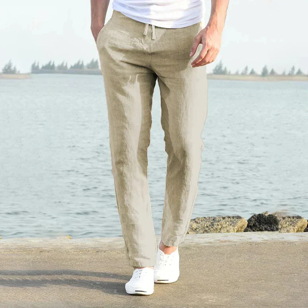 Men's Linen Pants with Relaxed Fit and Breathable Weave for Summer