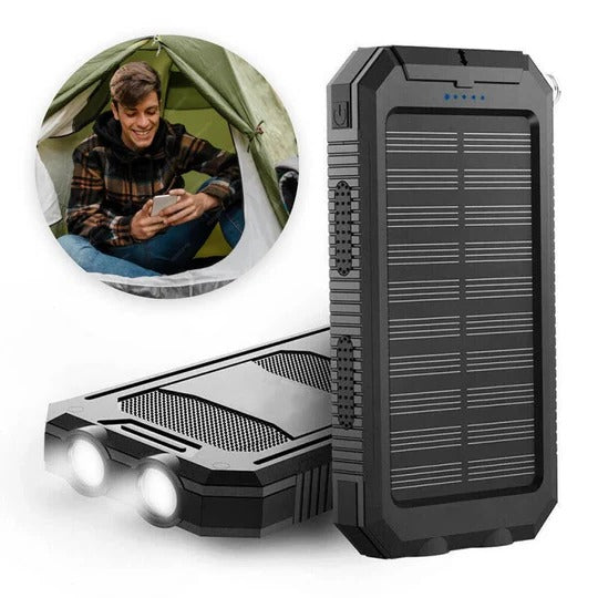 Solar Power Bank 500000 mAh with Dual USB Ports and LED Lights, IP44 Water Resistant