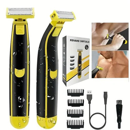 Rechargeable Electric Shaver with Floating Head and Four Guide Combs, Wet and Dry