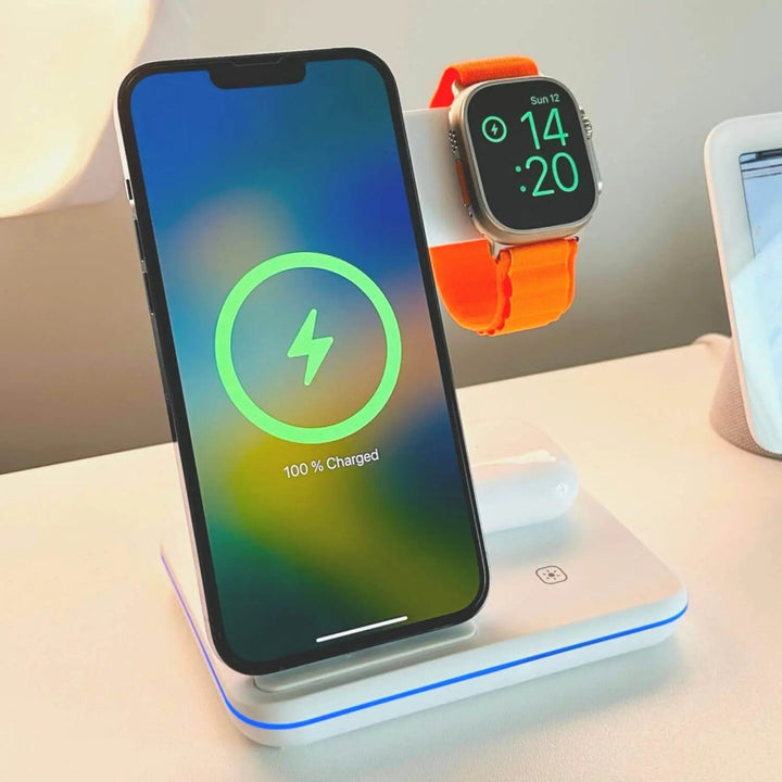 Wireless Charging Dock with Magnetic Alignment for Three Devices