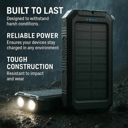 Solar Power Bank 500000 mAh with Dual USB Ports and LED Lights, IP44 Water Resistant