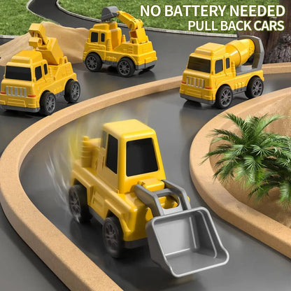 Friction Powered Construction Carrier Truck with Lights, Sounds and Foldable Ramp, 5 Piece Set