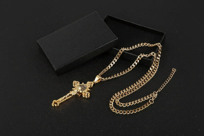Engraved Crucifix Medal Pendant with Dual-Sided Design and Silver Tone Finish