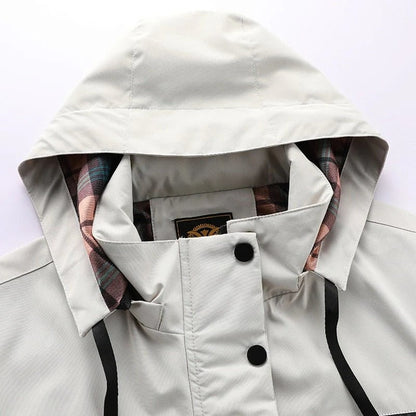 Men's Outdoor Jacket with Breathable Membrane and Removable Hood, Zippered Pockets