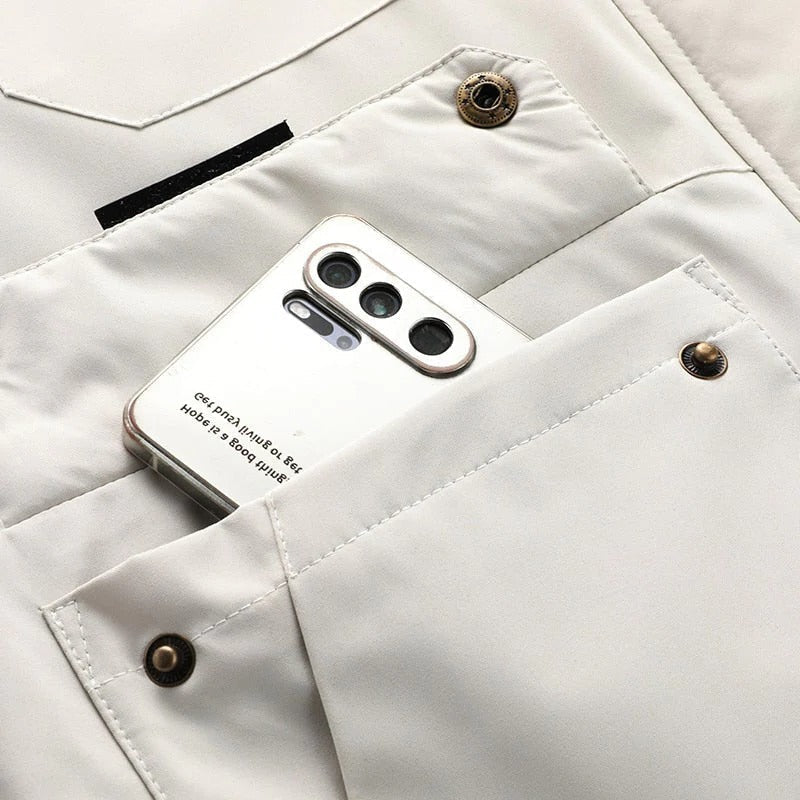 Men's Outdoor Jacket with Breathable Membrane and Removable Hood, Zippered Pockets