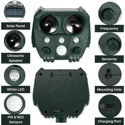 Ultrasonic Animal Repellent with Solar Power and Motion Sensor, 110° Range All Vera Mart