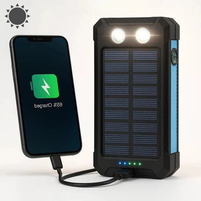 Solar Power Bank 500000 mAh with Dual USB Ports and LED Lights, IP44 Water Resistant
