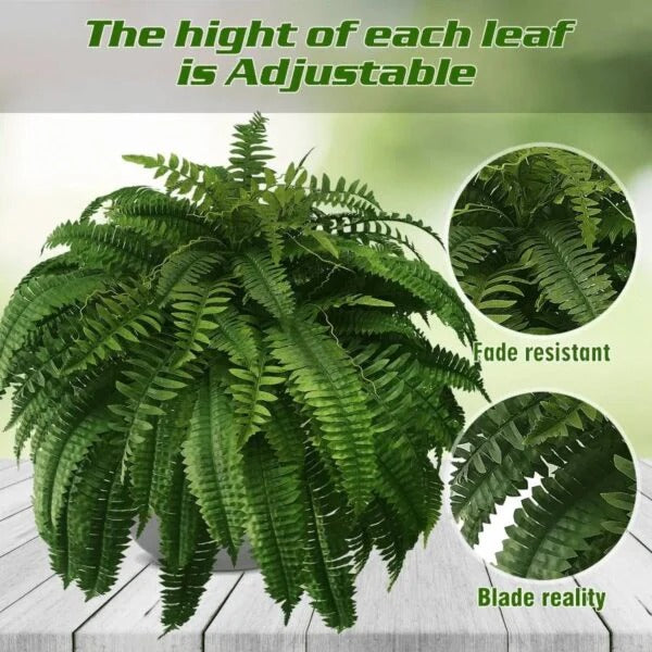Artificial Boston Fern with Adjustable Stems and UV Resistant Fronds, 18-22 Inches