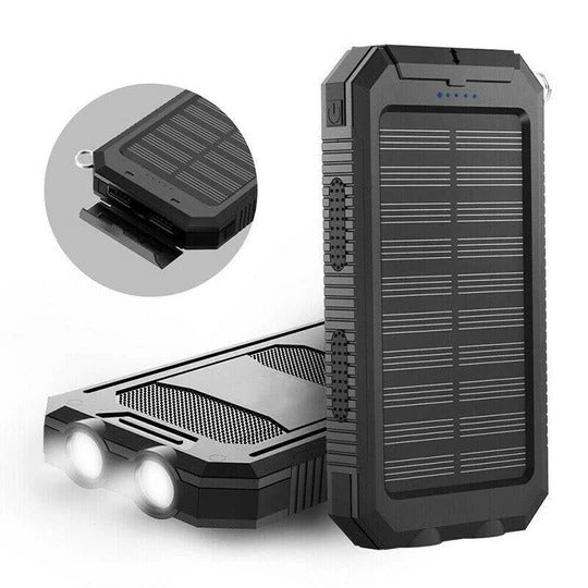Solar Power Bank 500000 mAh with Dual USB Ports and LED Lights, IP44 Water Resistant