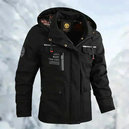Men's Outdoor Jacket with Breathable Membrane and Removable Hood, Zippered Pockets