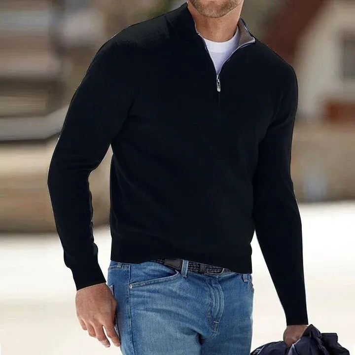 Men's Knit Sweater with Zip Front and Long Sleeves, Regular Fit