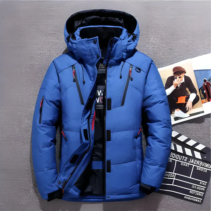Synthetic Insulated Jacket with Adjustable Hood and Multiple Zippered Pockets, Water-Repellent