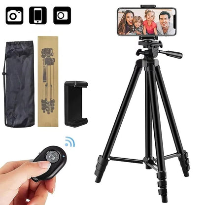 Extendable Tripod Stand with Wireless Remote and Phone Mount for Cameras