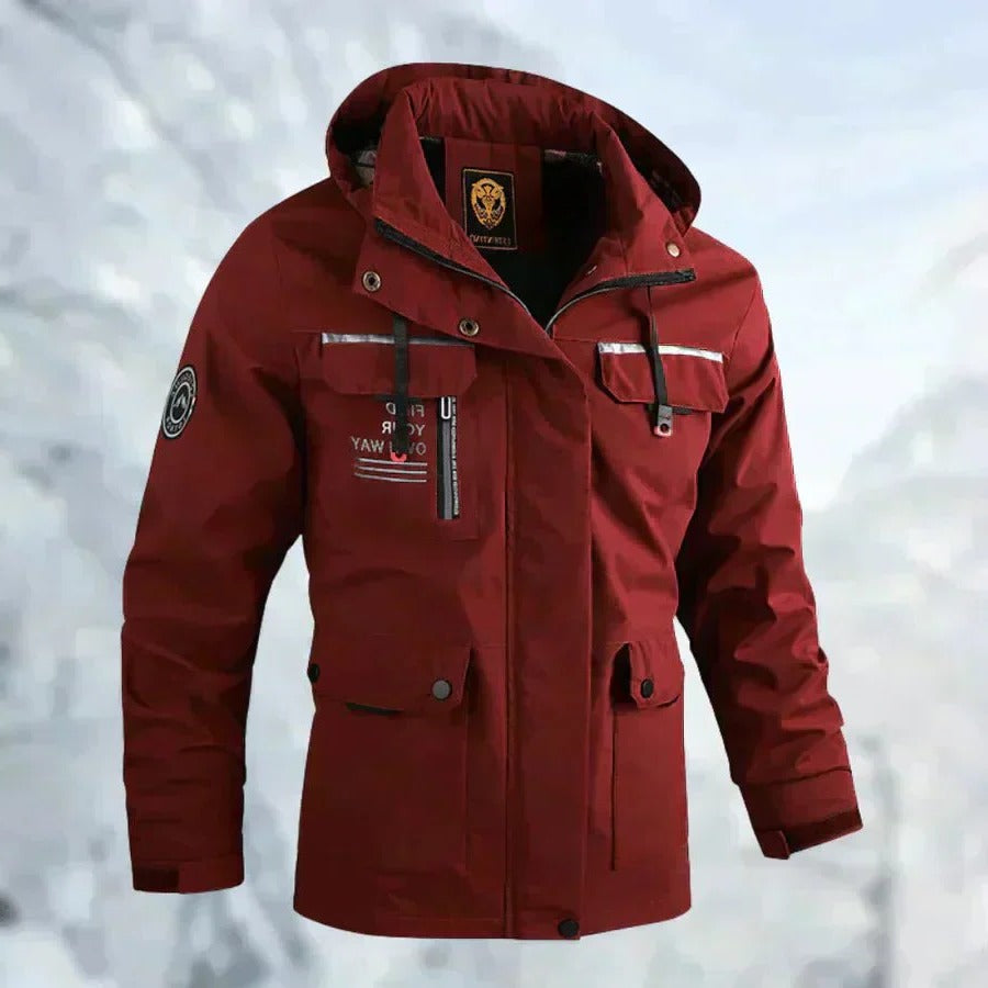 Men's Outdoor Jacket with Breathable Membrane and Removable Hood, Zippered Pockets