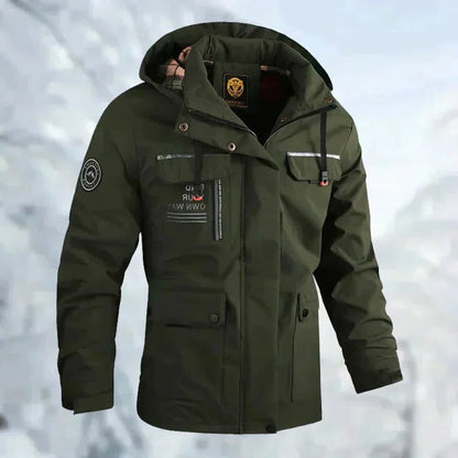 Men's Outdoor Jacket with Breathable Membrane and Removable Hood, Zippered Pockets