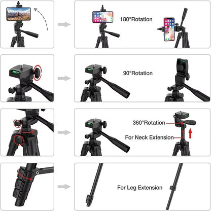 Extendable Tripod Stand with Wireless Remote and Phone Mount for Cameras