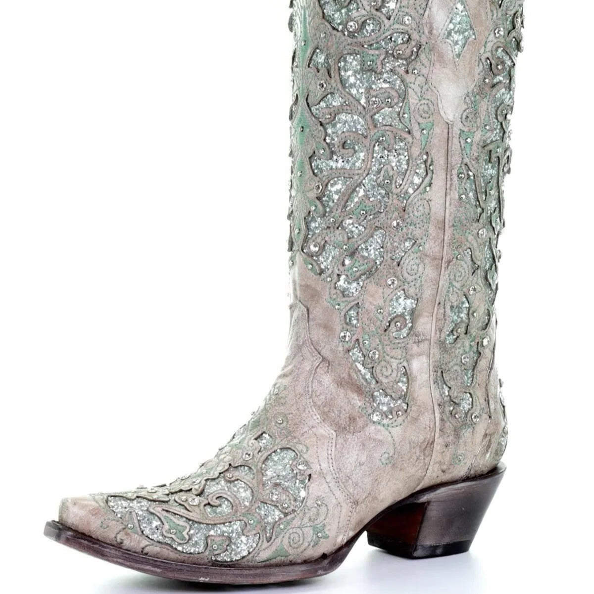 Sequined Embroidery Long Boots with Pointed Toe and Thick Heel