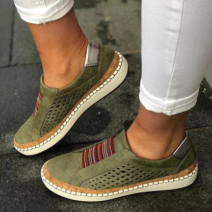 Womens Slip On Sneakers with a Flat Bottom, Breathable Mesh Upper and Toe Clasp in Five Colors