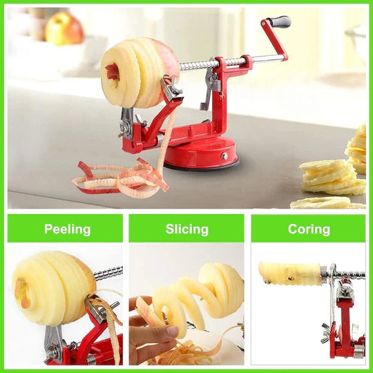 Manual Apple Peeler with Suction Base and Hand Crank, Triple Action Peeling Coring Slicing All Vera Mart