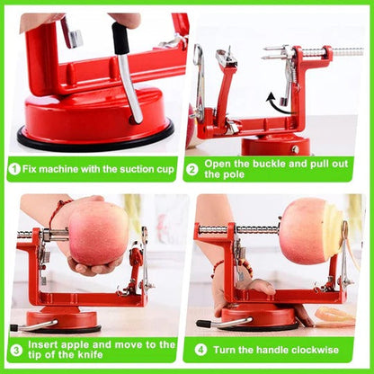 Manual Apple Peeler with Suction Base and Hand Crank, Triple Action Peeling Coring Slicing All Vera Mart