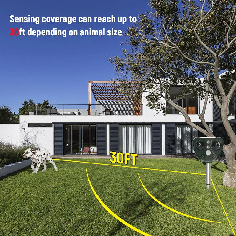 Ultrasonic Bird Repeller with Solar Power and Flashing Light Deterrent for 30ft Coverage