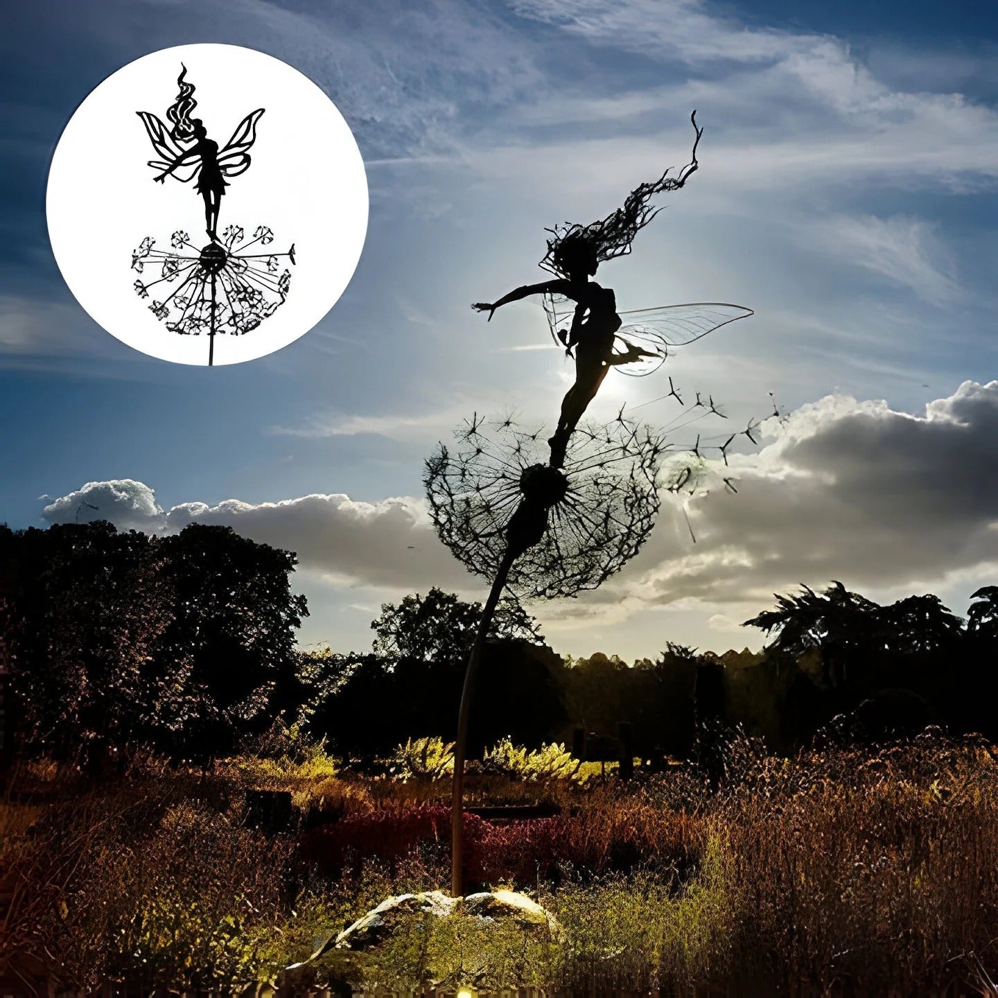 Fairy Silhouette Garden Sculpture with Stake or Base and Shadow Effect