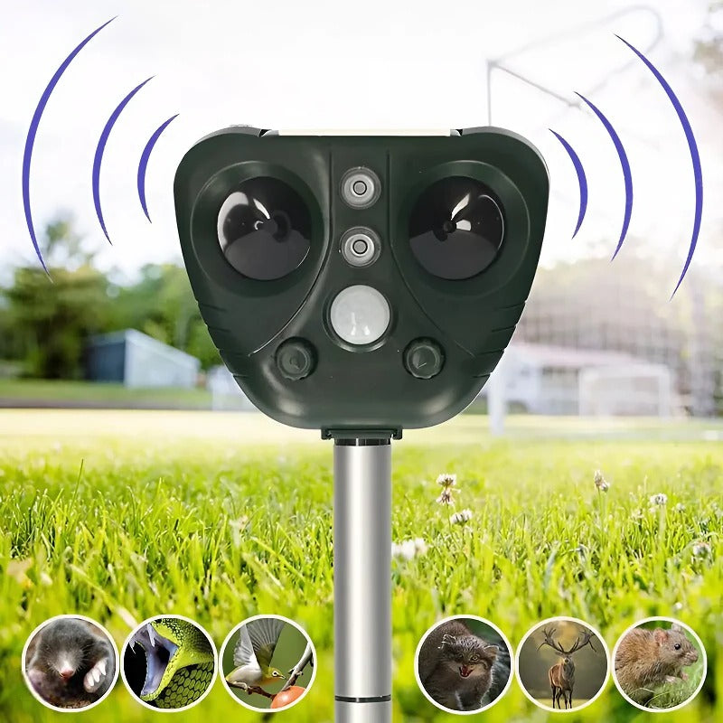 Ultrasonic Bird Repeller with Solar Power and Flashing Light Deterrent for 30ft Coverage
