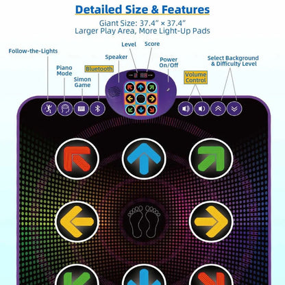 Interactive Dance Mat with Light-Up Squares and Wireless Music Streaming for Kids