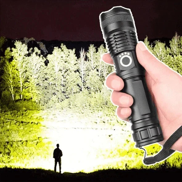 Rechargeable Flashlight with Telescopic Zoom and XHP50 LED, IPX6 Water Resistant All Vera Mart