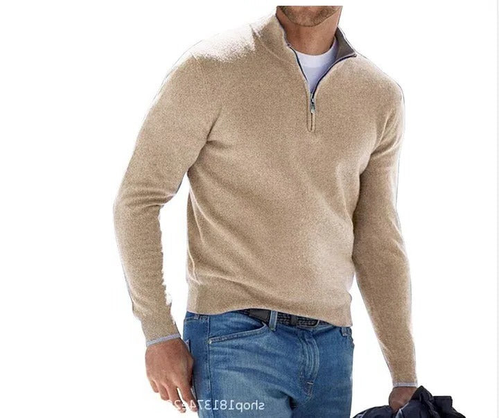 Men's Knit Sweater with Zip Front and Long Sleeves, Regular Fit