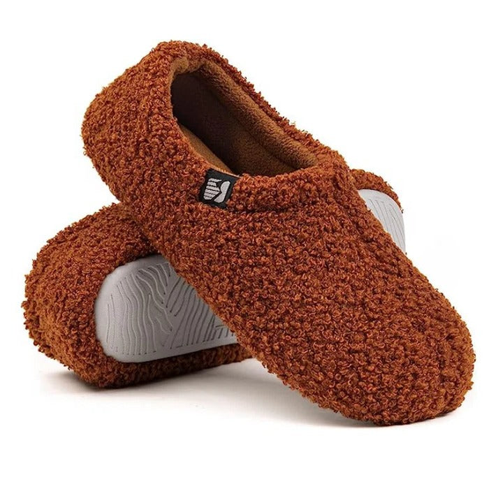 Closed Back Fleece Slippers with Memory Foam Cushioning and Rubber Grip Sole