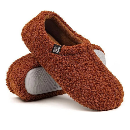 Closed Back Fleece Slippers with Memory Foam Cushioning and Rubber Grip Sole