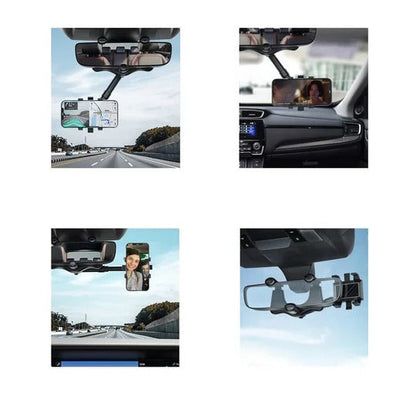 Rear View Mirror Phone Holder with 360 Degree Rotation and Retractable Arm Extension