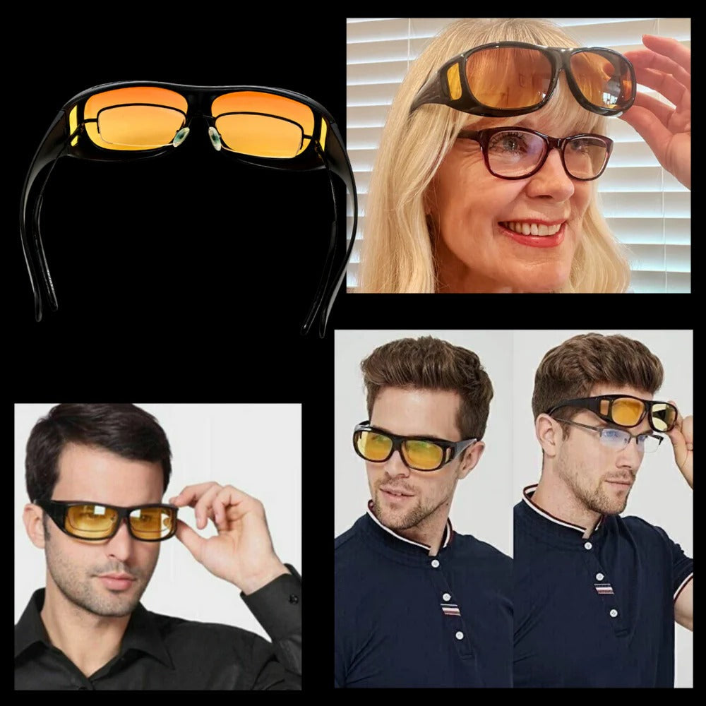 Polarized Night Driving Glasses with Extended Side Panels and Orange Tint for Over-Prescription Wear