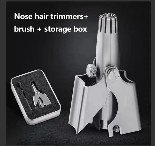 Manual Nose and Ear Hair Trimmer with Hand-Operated Rotation and Water-Rinse Cleaning