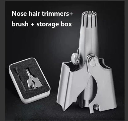 Manual Nose and Ear Hair Trimmer with Hand-Operated Rotation and Water-Rinse Cleaning