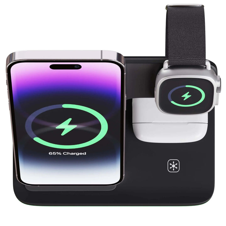 Wireless Charging Dock with Magnetic Alignment for Three Devices