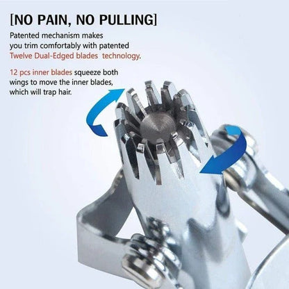 Manual Nose and Ear Hair Trimmer with Hand-Operated Rotation and Water-Rinse Cleaning
