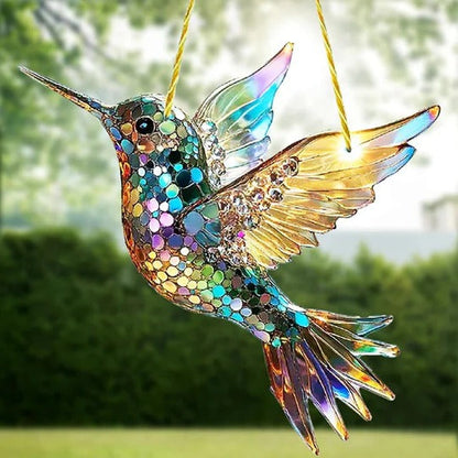 Multicolor Hummingbird Suncatcher with Hanging Chain, 8 Inch Reflective Window Decor