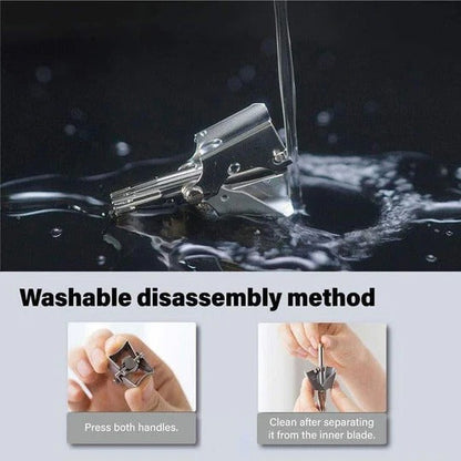 Manual Nose and Ear Hair Trimmer with Hand-Operated Rotation and Water-Rinse Cleaning